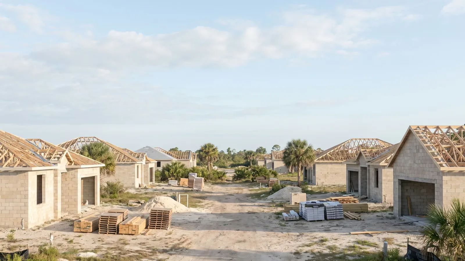 New single-family homes under construction in Palm Beach County.