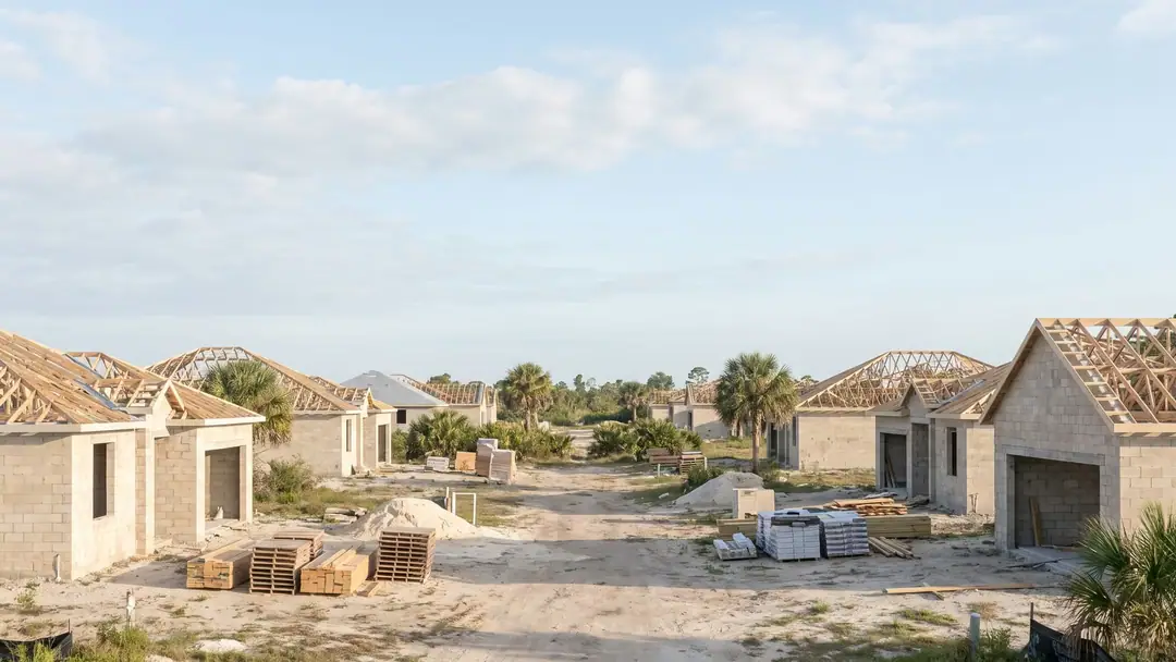 New single-family homes under construction in Palm Beach County.