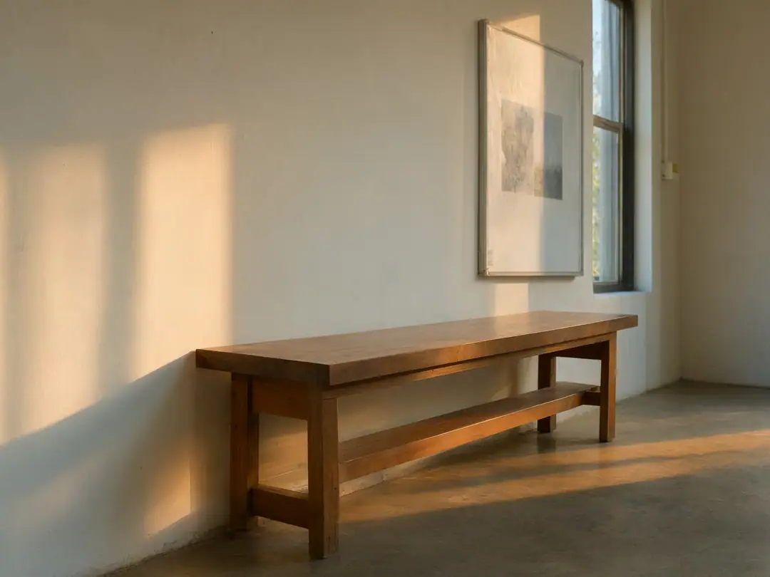 A room with white walls that look orange under strong amber light.