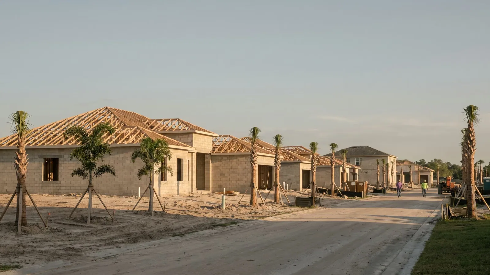 Single-family homes under construction on new lots in Palm Beach County.