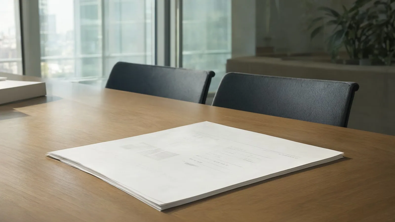 A quiet conference room table with a single printed report left on it.