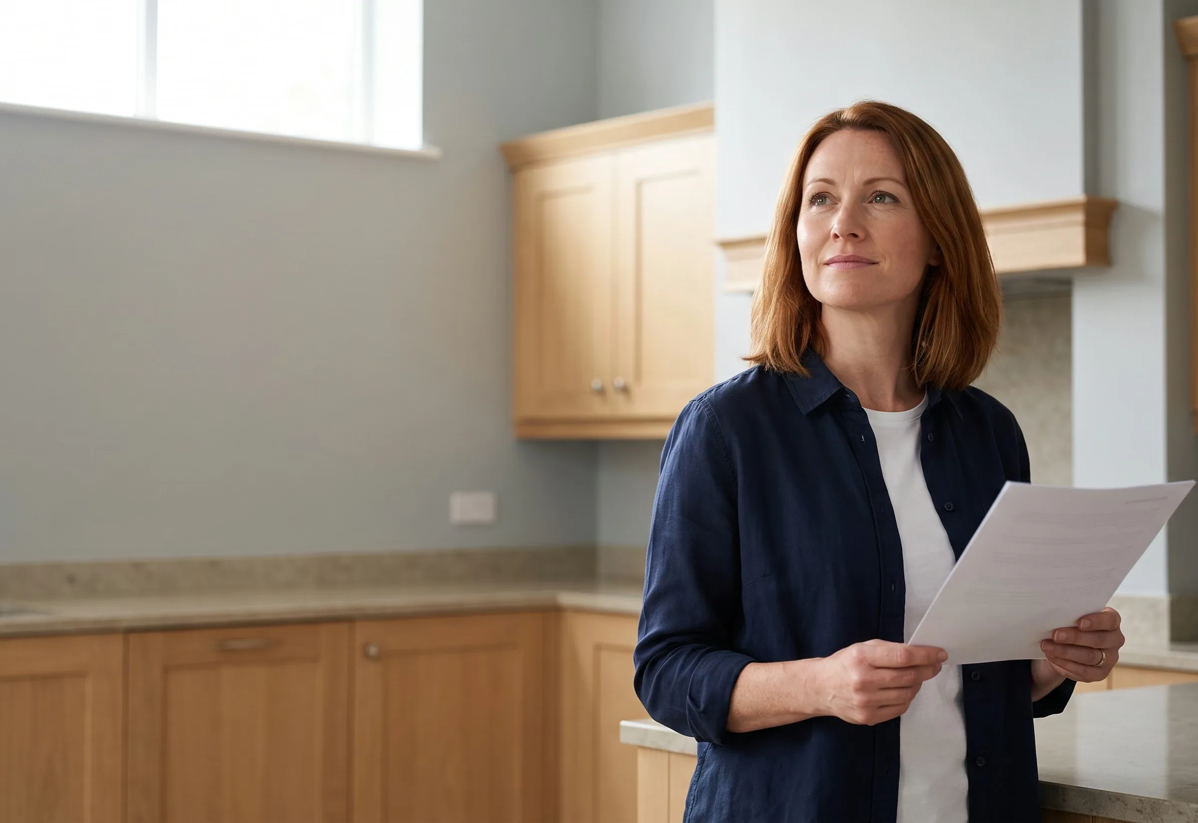 A kitchen fitting company owner with her printed quarterly growth review