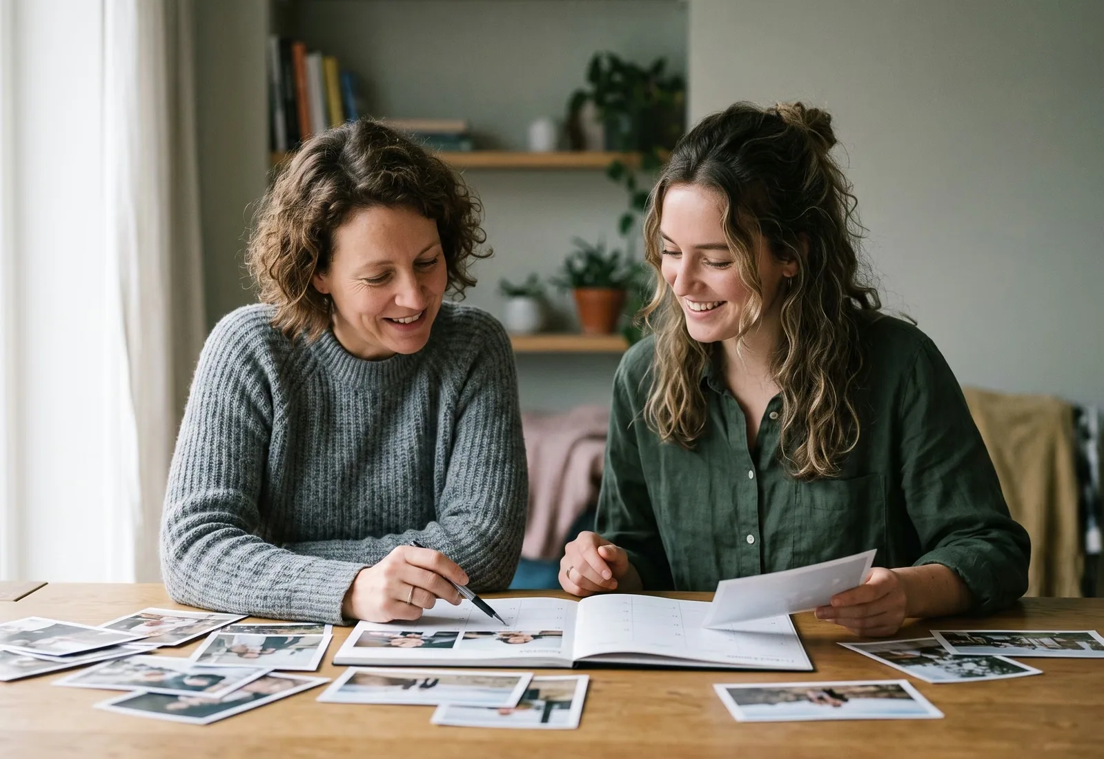 An owner and a strategist arranging a month of content