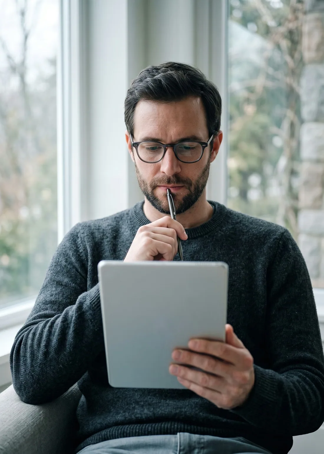 A person reading through a post draft before it goes out