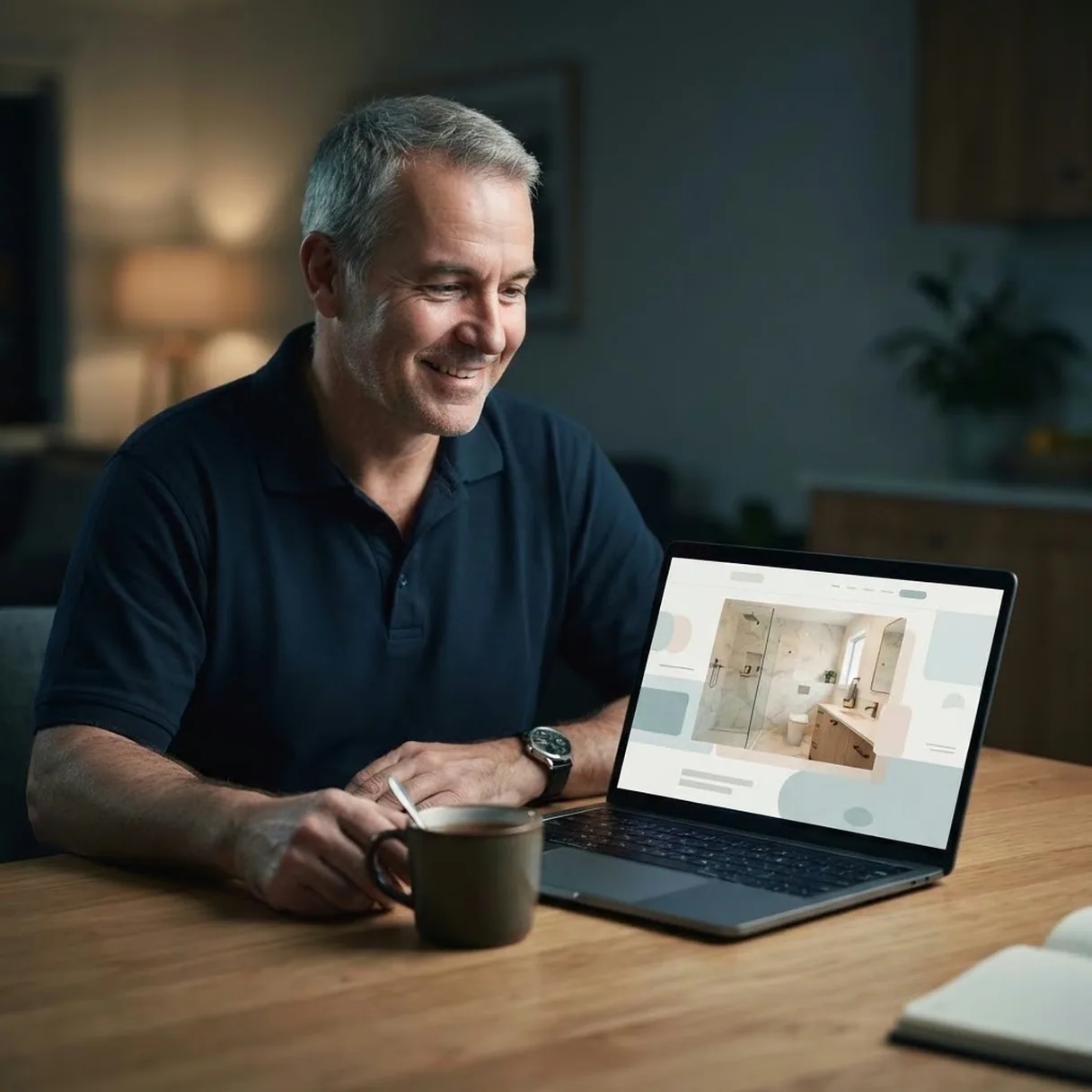 The owner reviewing the preview of his new website at home