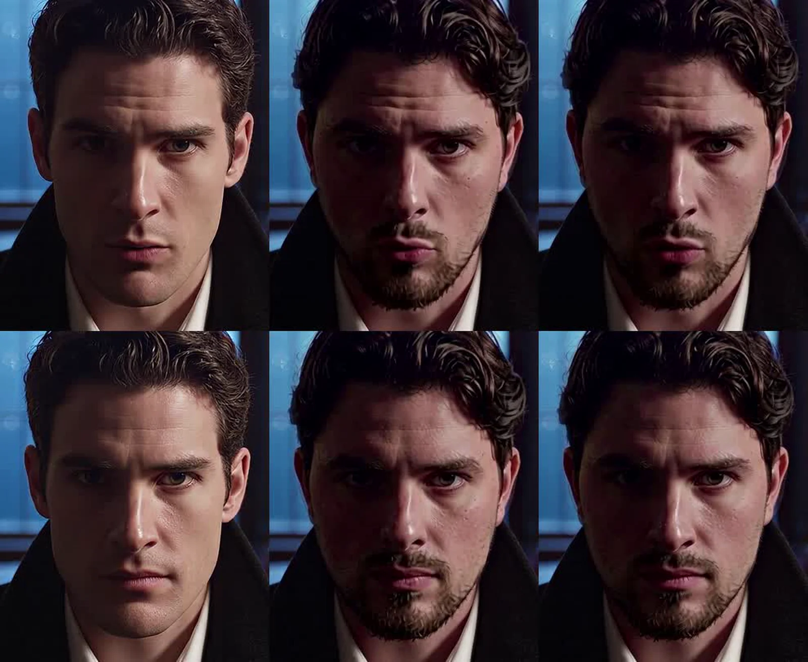 Two rows of three close-ups: original, 4-step result, 8-step result.