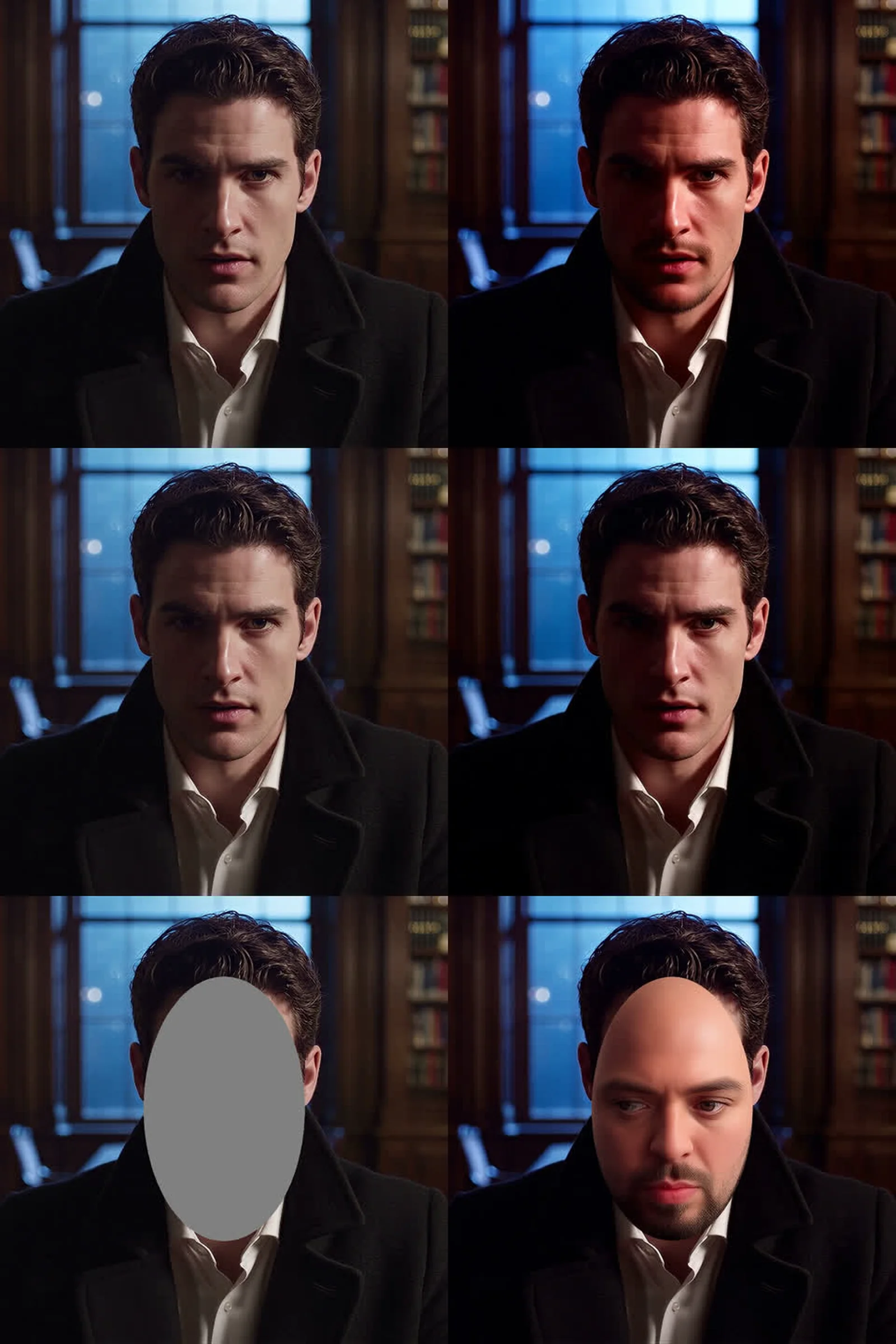 Three pairs of images: the input scene and the edited result for each setup.