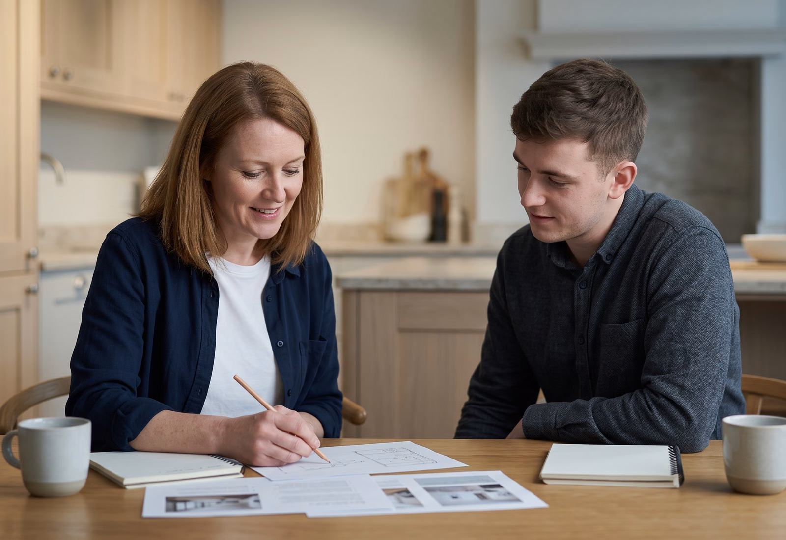 The owner and a web specialist sketching a shorter quote form