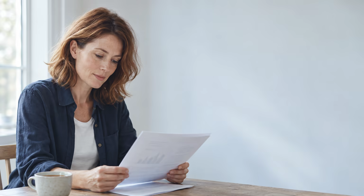 The owner reading the quarterly growth review at her kitchen table